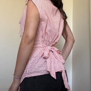 Gingham sleeveless button up vintage style top size s-xs